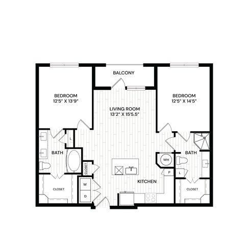 Floor plan for 2 beds, 2 baths, 1122 sqft